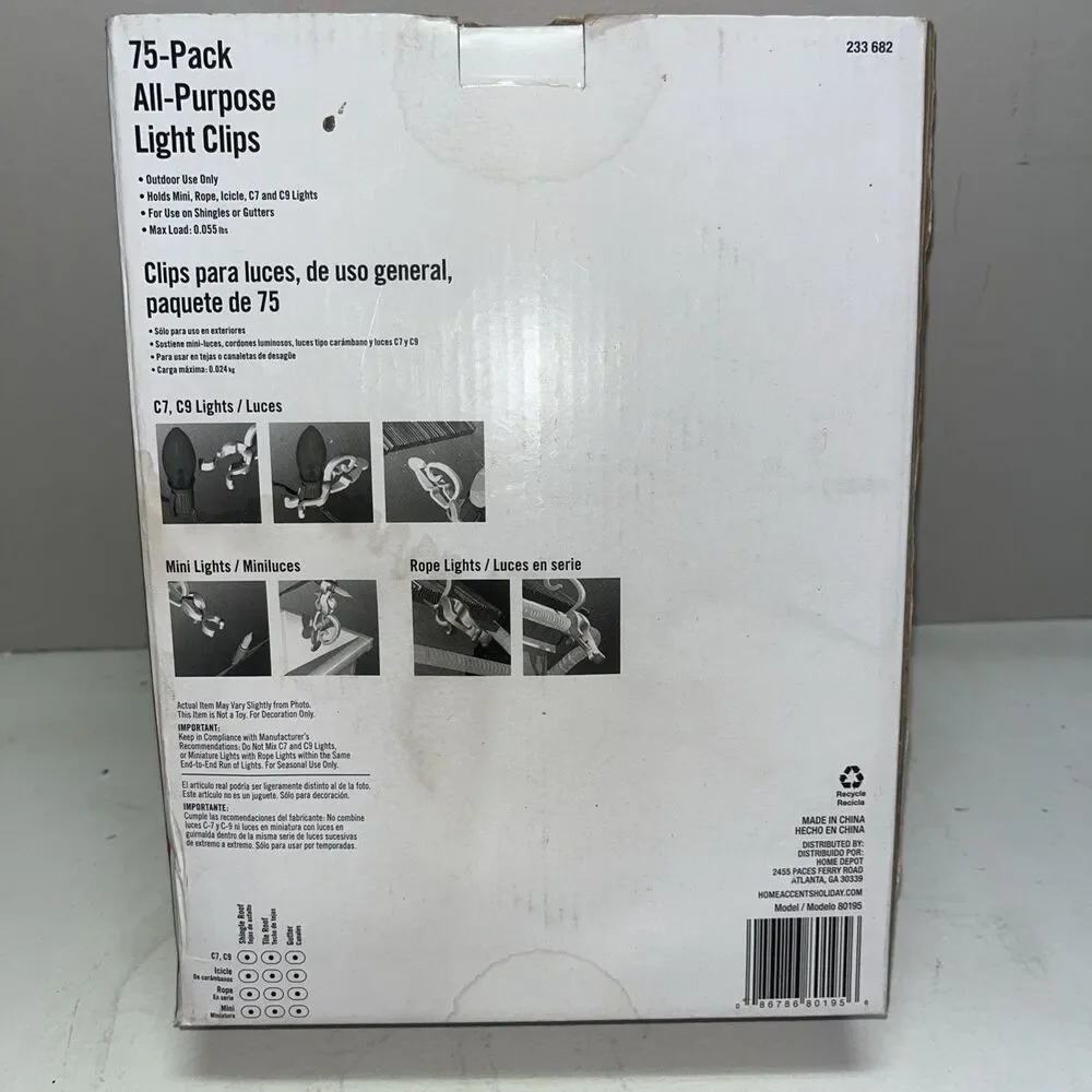 Home Accents Holiday 75-Pack All Purpose Light Clips New in box 233 682